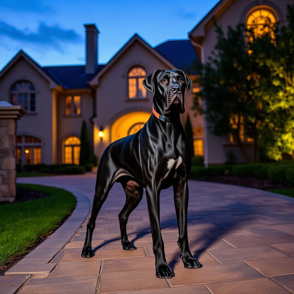 Gran Danés negro guardando una hacienda